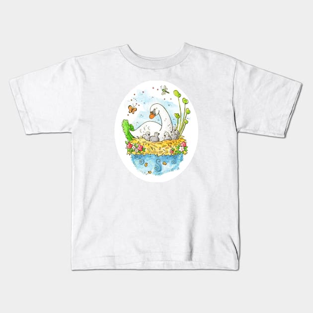 Swans Kids T-Shirt by Vicky Kuhn Illustration